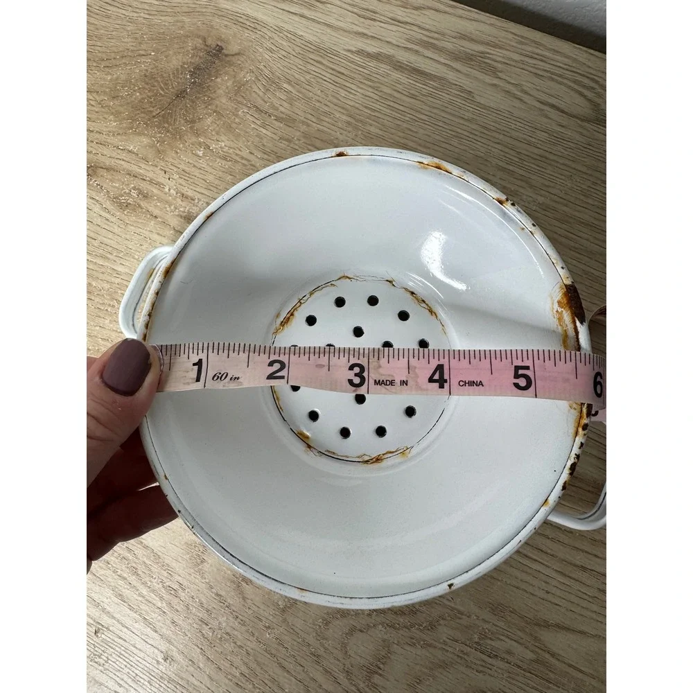 Vintage Floral Enamel Colander White Footed‎ Strainer Farmhouse Cottage 9.5 Inch